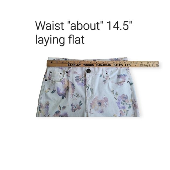 Free People Cream Lavender Floral Bohemian Flare Jeans Size 28 Phoebe Buffay - Picture 7 of 14